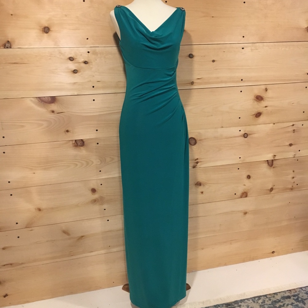 LAUREN RALPH LAUREN EVENING GOWN TEAL FULL LENGTH